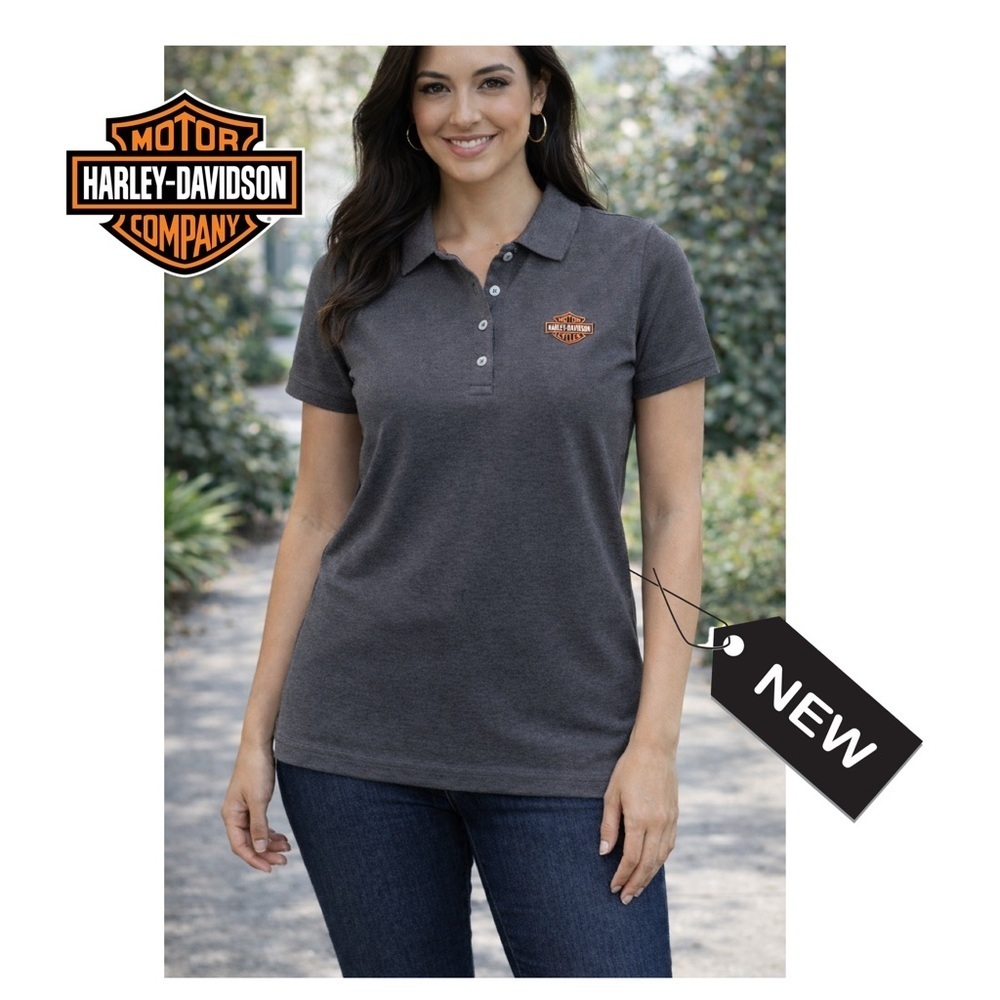 NWT Harley-Davidson Women's Slim Fit Knit Polo Shirt (Heather Charcoal)
